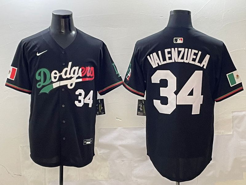 Men Los Angeles Dodgers 34 Valenzuela Black Mexico 2025 Nike MLB Jersey style 1